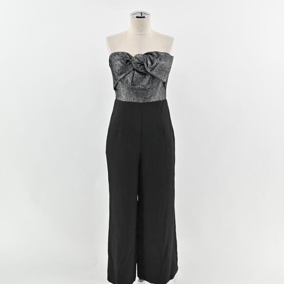 SAM EDELMAN‎ Womens Cady Jumpsuit Size 4 Black Silver Glitter Strapless Bow NEW - Picture 1 of 15